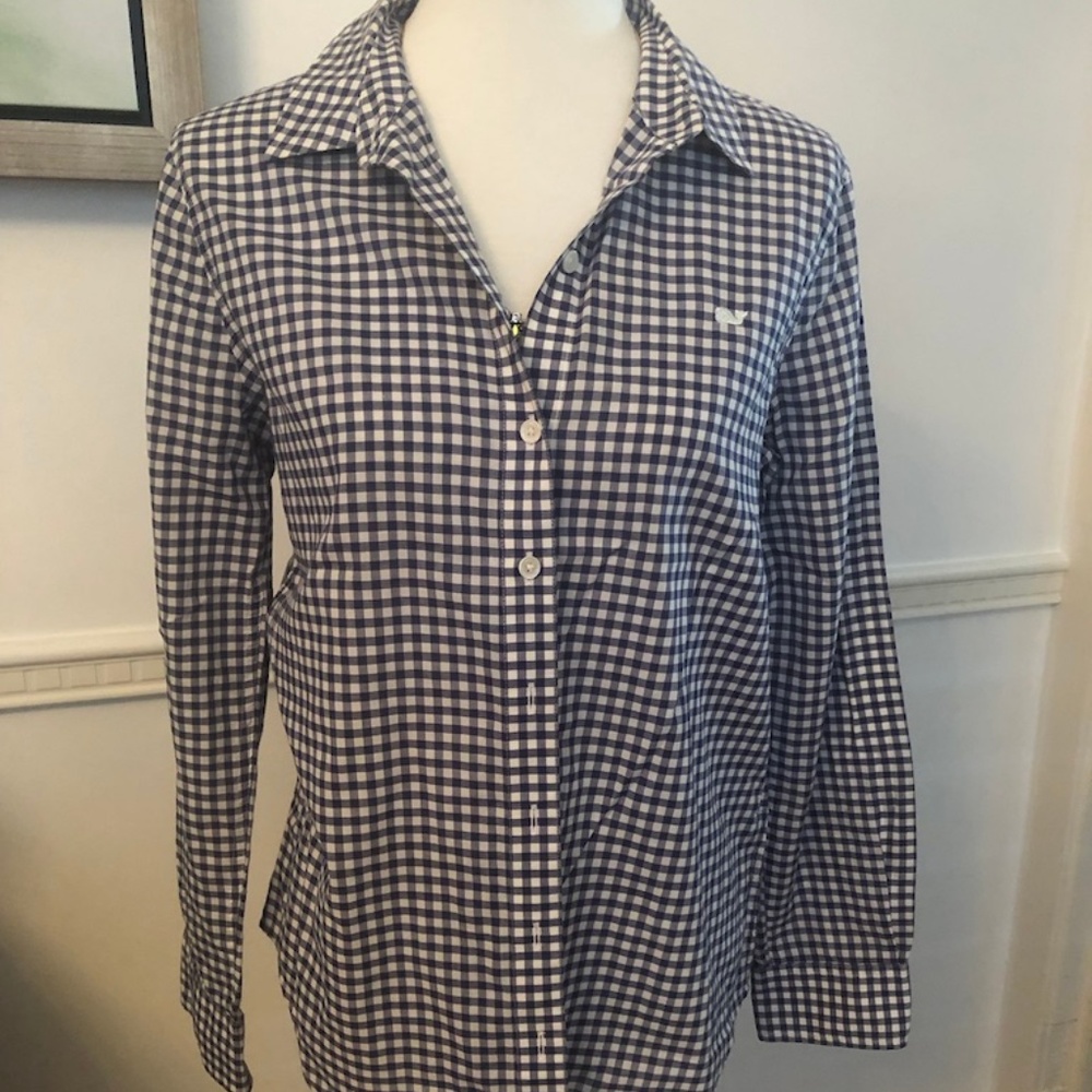 EUC - Women's Blue/White Plaid Button Down sz 8